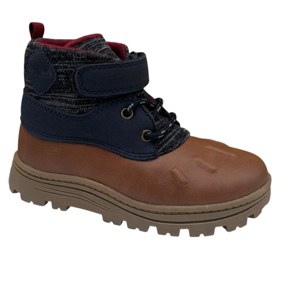 Carter's Little Boys Duck Ankle Boots Size 12 Navy Blue Brown Slip-on Shoes